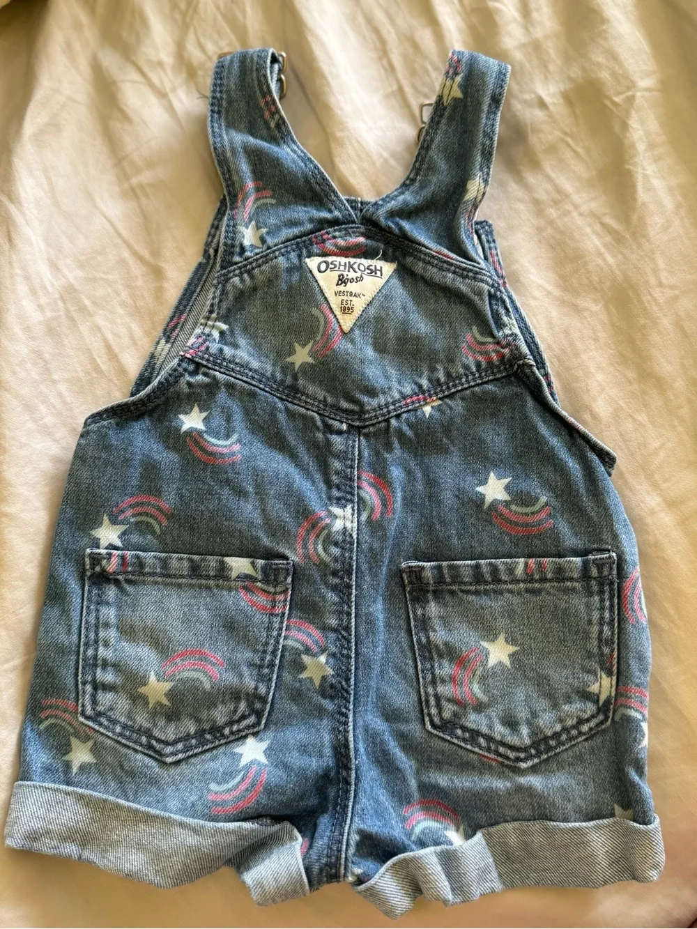 NWOT OshKosh BGosh Denim Star Rainbow Shortall Overalls Baby Girl 9M
